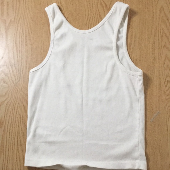 B60 Womens Rhinestones Playboy Bunny🐰Ribbed Tank Crop Top Off White Size Medium - Picture 5 of 6